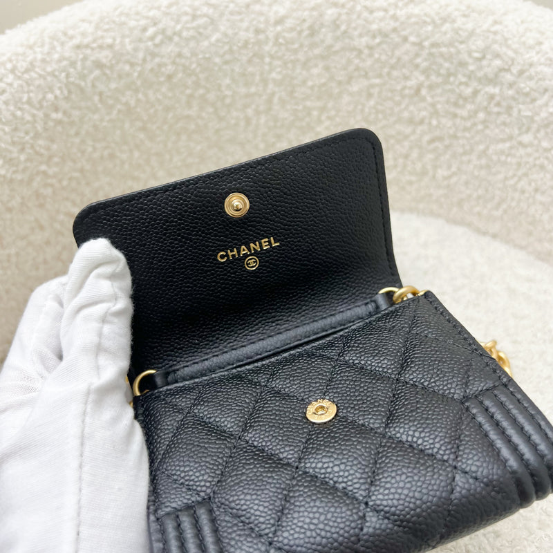 Chanel Boy Card Holder / Micro Clutch on Chain in Black Caviar AGHW