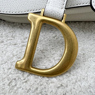 Dior Medium Saddle Bag in White Grained Calfskin and AGHW + Guitar Strap