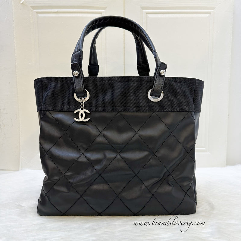 Chanel Large Biarritz Tote Black Canvas Calfskin and SHW