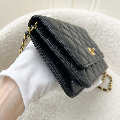 Chanel Pearl Crush Wallet on Chain WOC in 23K Black Stiff Lambskin and AGHW