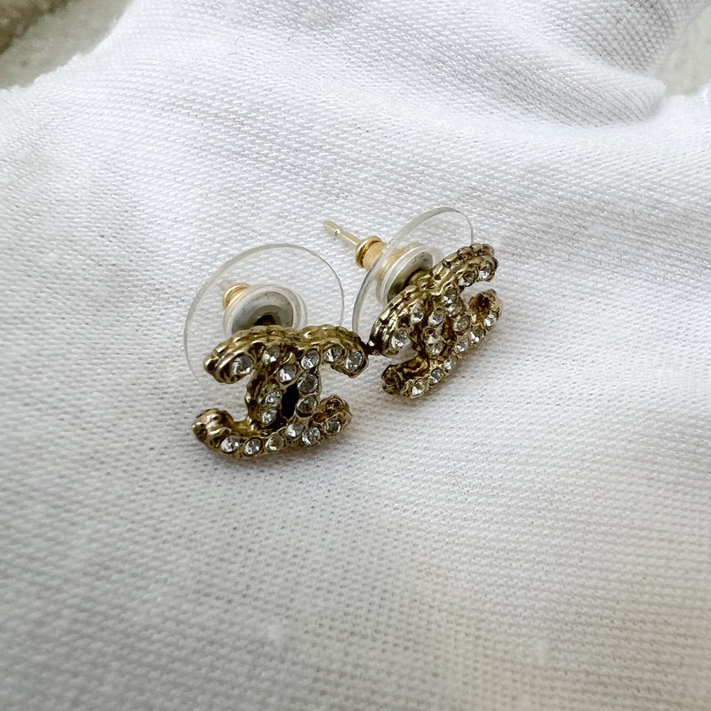 Chanel Mini CC Logo Earrings with Diamantes and AGHW