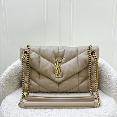 Saint Laurent YSL Small Loulou Puffer in Beige Lambskin and GHW