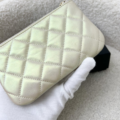 Chanel Mini O-Case in Iridescent White Lambskin LGHW