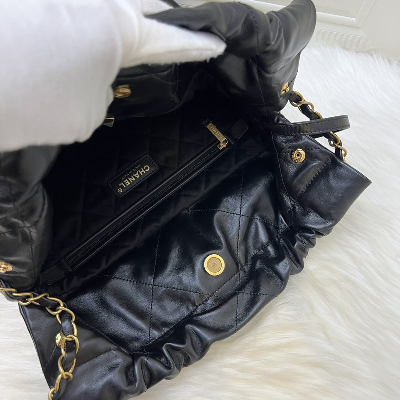 (2024 Receipt) Chanel 22 Small Hobo Bag in Black Calfskin and AGHW (Model: AS3260)