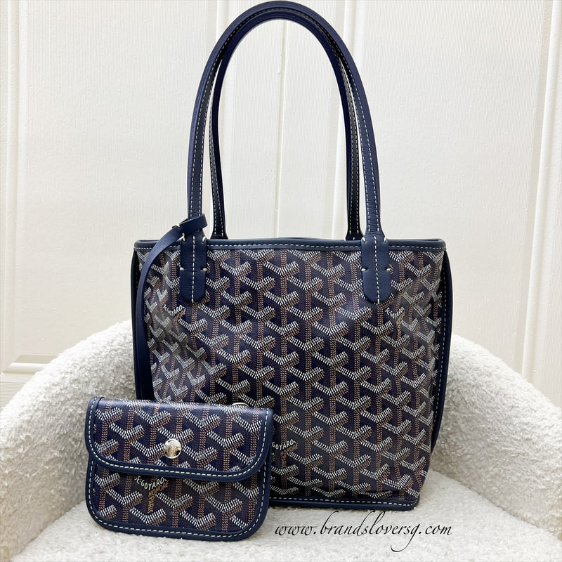 Goyard Mini Anjou Tote in Navy Goyardine Canvas with Navy Trim
