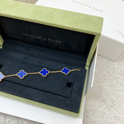 Van Cleef & Arpels VCA Vintage Alhambra 5 Motifs Bracelet with Blue Agate in 18K Yellow Gold (Ref: VCARP34900)