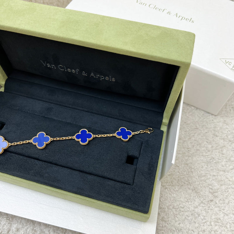 Van Cleef & Arpels VCA Vintage Alhambra 5 Motifs Bracelet with Blue Agate in 18K Yellow Gold (Ref: VCARP34900)