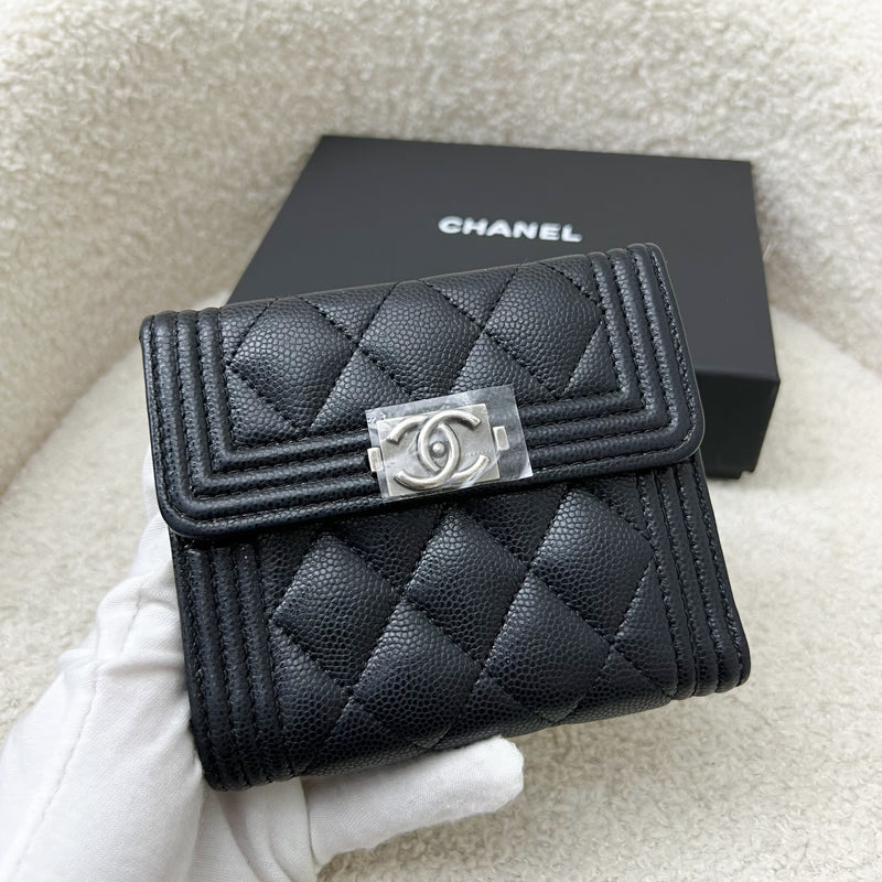 Chanel Boy Small Compact Wallet in Black Caviar and RHW