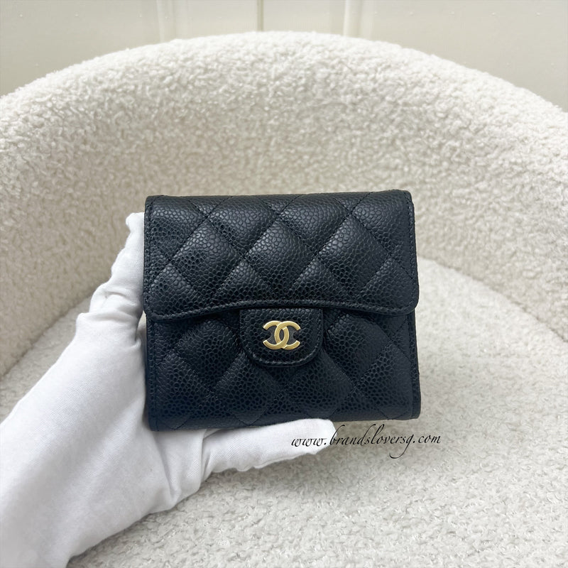 Chanel Classic Trifold Compact Wallet in Black Caviar and LGHW