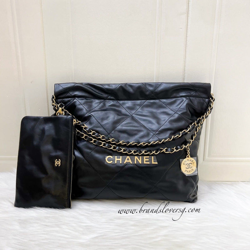 Chanel 22 Small Hobo Bag in Black Shiny Calfskin and AGHW