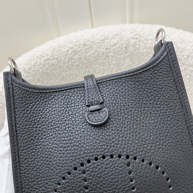 Hermes Mini Evelyne 16 in Noir Black Clemence Leather, Canvas Strap and PHW