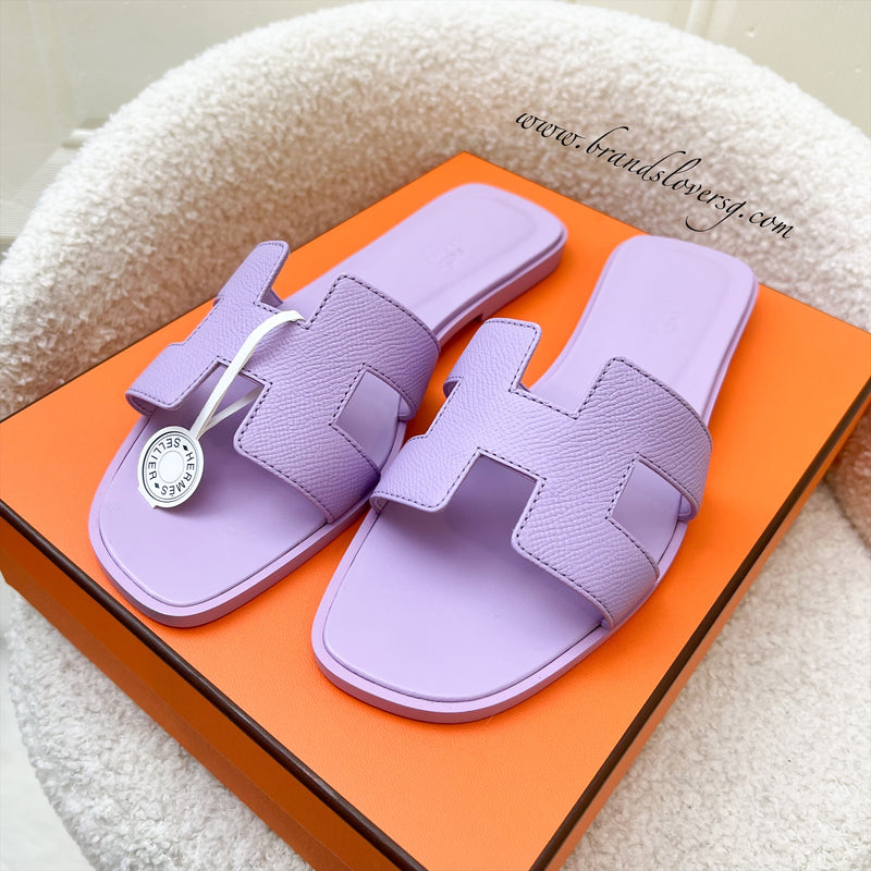 Hermes Oran Sandals in Purple Epsom Leather Sz 38