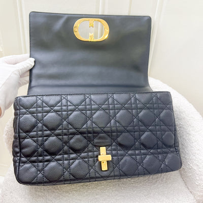 Dior Large Caro Flap Bag in Black Grained Calfskin and GHW