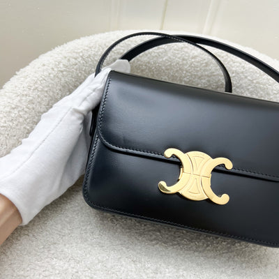 Celine Teen Triomphe Flap Bag in Black Shiny Calfskin and GHW