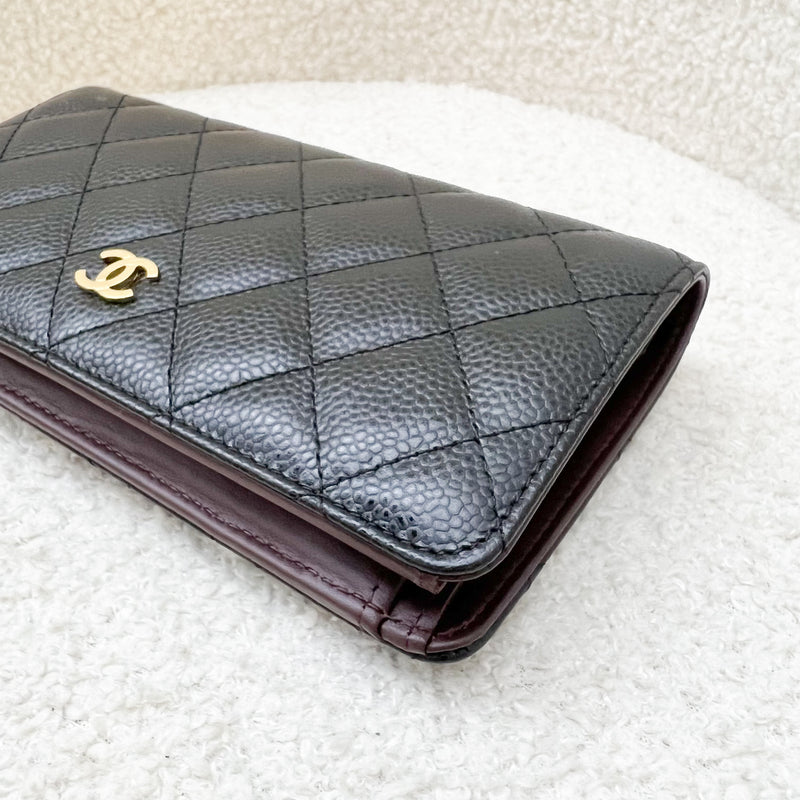 Chanel Classic Bifold Yen Long Wallet in Black Caviar and GHW