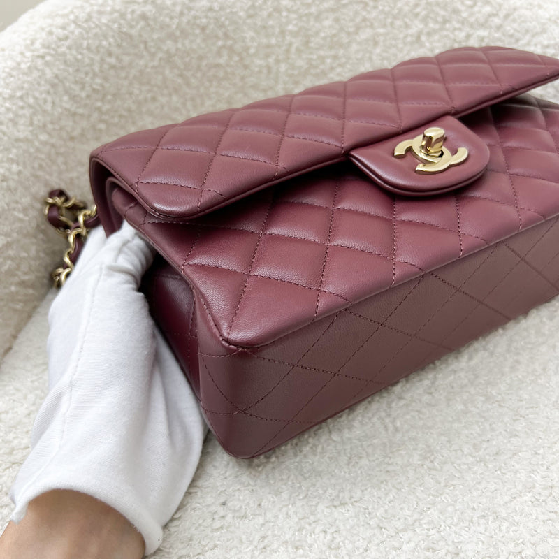 Chanel Small Classic Flap CF in Burgundy Lambskin and LGHW