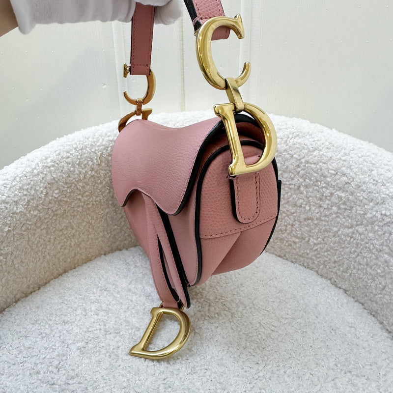 Dior Mini Saddle Bag In Pink Grained Calfskin AGHW