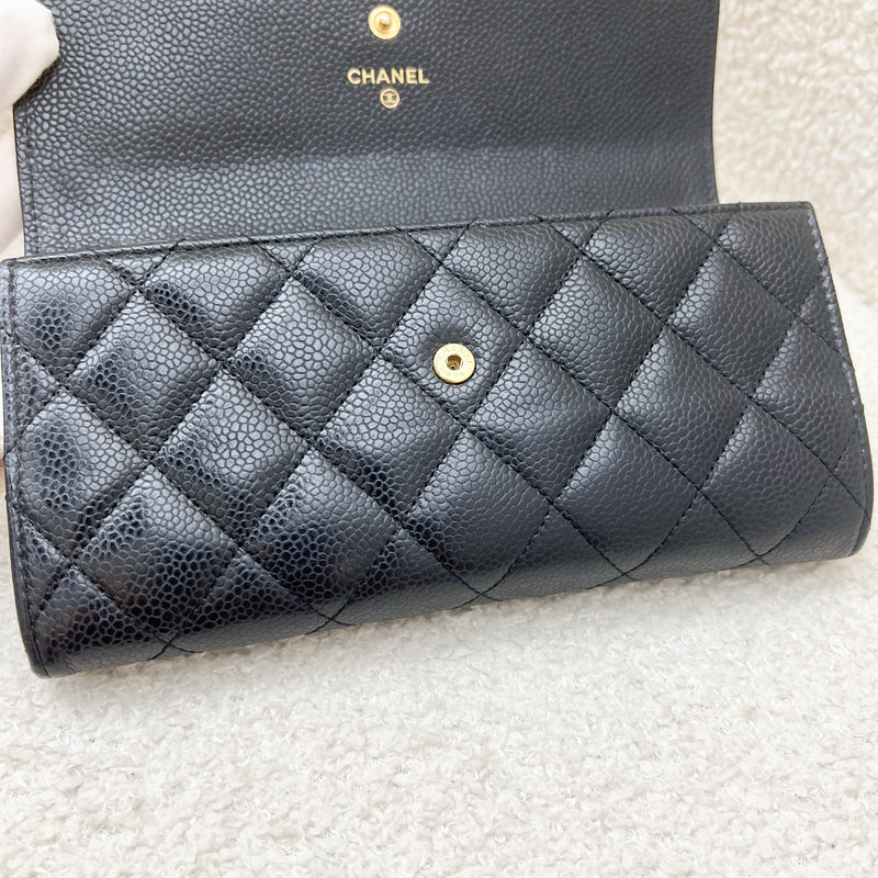 Chanel Classic Long Wallet in Black Caviar and GHW