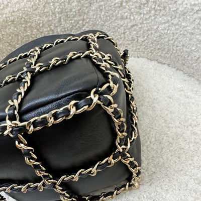 Chanel 21C Seasonal Chain Bucket Bag in Black Lambskin and AGHW