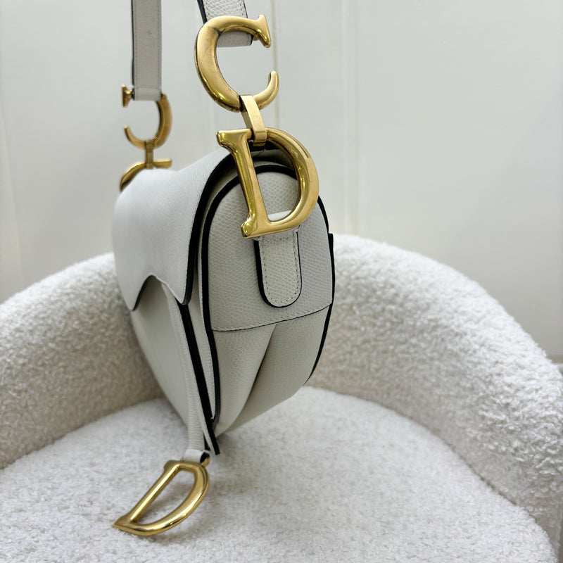 Dior Medium Saddle Bag in White Grained Calfskin and AGHW