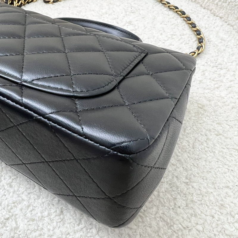 Chanel Top Handle Mini Rectangle Flap in Black Lambskin and GHW