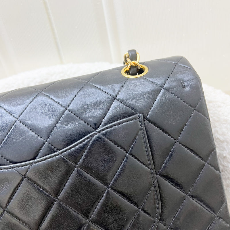 Chanel Vintage Medium Classic Flap CF in Black Lambskin and 24K Plated GHW