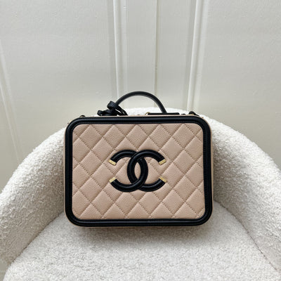 Chanel 18B Medium Filigree Vanity in Beige Caviar, Black Trim and AGHW