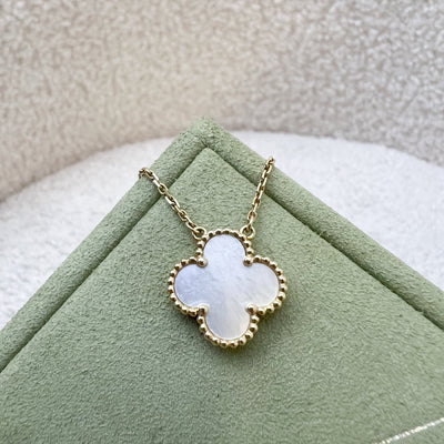 Van Cleef & Arpels VCA Vintage Alhambra Pendant Necklace with White Mother of Pearl MOP in 18K Yellow Gold