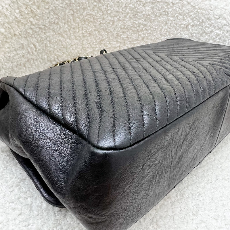 Chanel Seasonal Herringbone Medium Flap in Black Distressed Calfskin AGHW