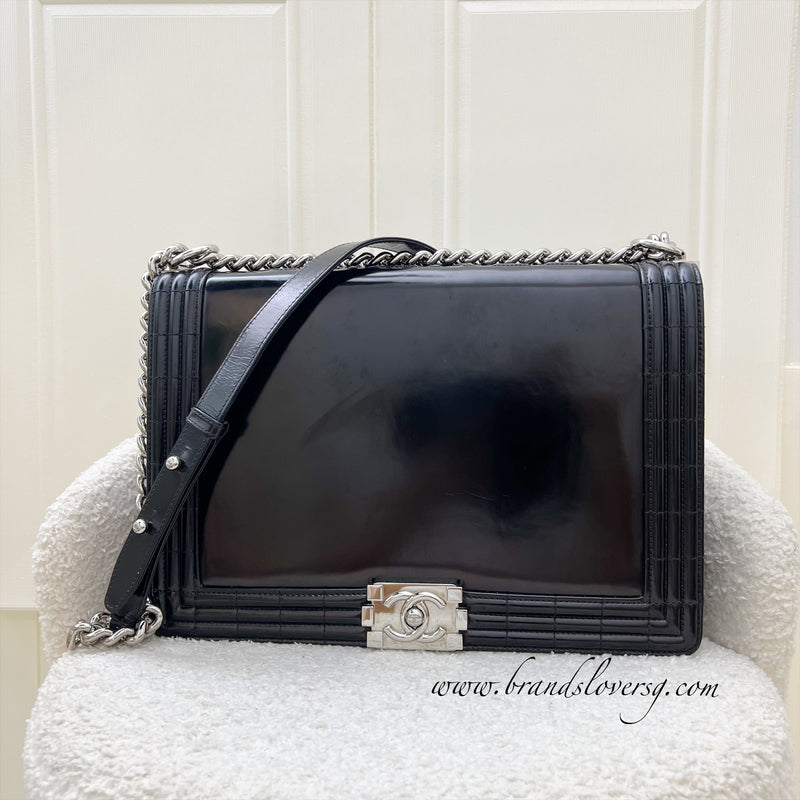 Chanel Large Boy Flap in Black Shiny Calfskin and SHW