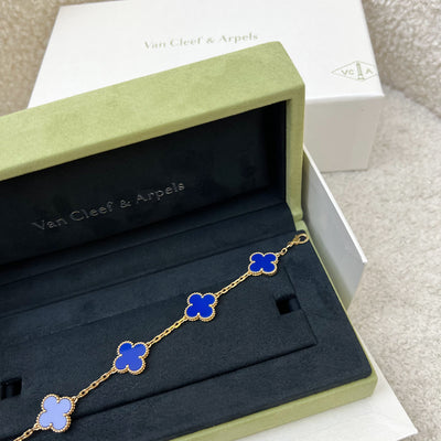Van Cleef & Arpels VCA Vintage Alhambra 5 Motifs Bracelet with Blue Agate in 18K Yellow Gold (Ref: VCARP34900)