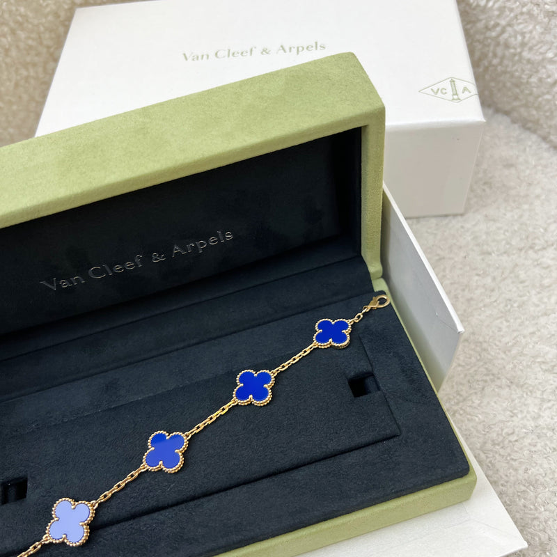 Van Cleef & Arpels VCA Vintage Alhambra 5 Motifs Bracelet with Blue Agate in 18K Yellow Gold (Ref: VCARP34900)