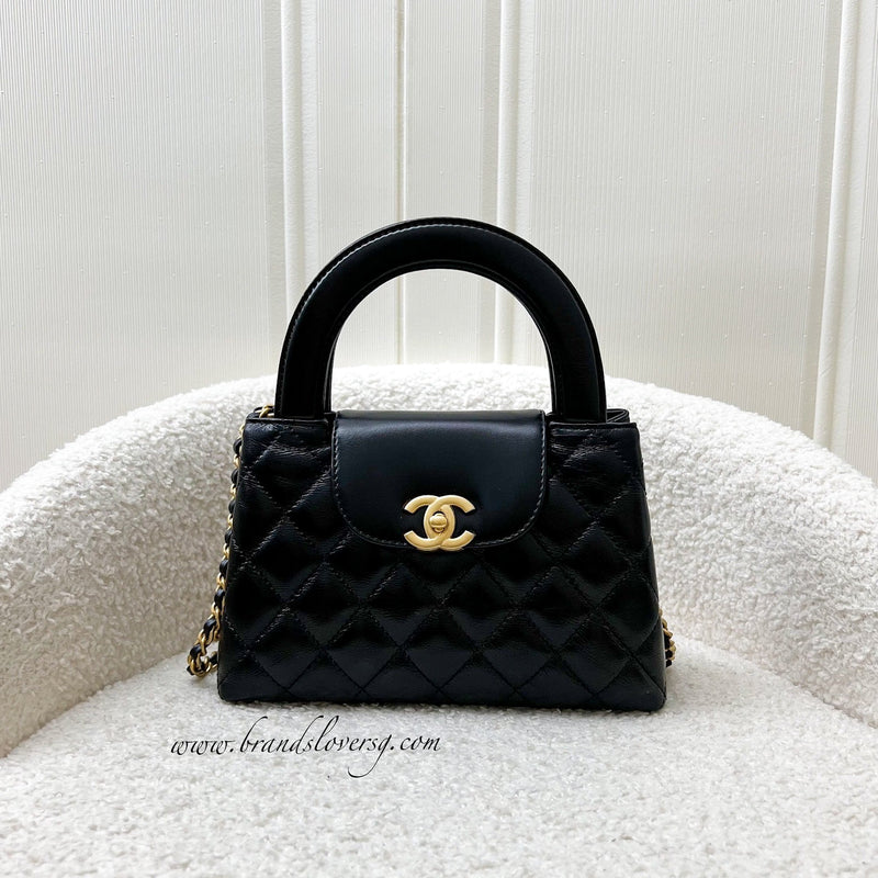 Chanel Mini / Small Kelly Bag in 24A Black Shiny Aged Calfskin and AGHW