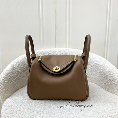 Hermes Mini Lindy in Alezan and Biscuit Swift Leather and GHW