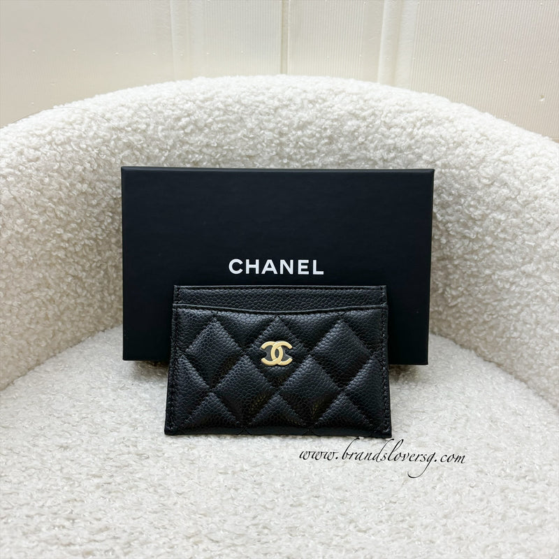 Chanel Classic Flat Card Holder in Black Caviar and GHW