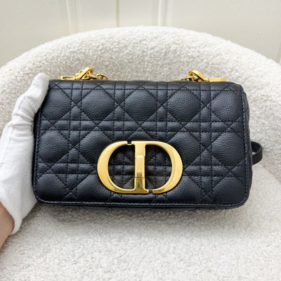 Dior Small Caro Flap Bag in Black Grained Calfskin and GHW