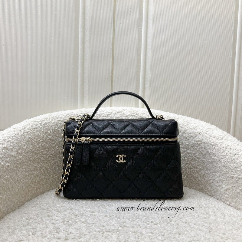 Chanel 25C Vanity / Clutch with Chain (LP Style Bag) in Black Caviar and LGHW (Model: AP4385)