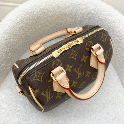 LV Speedy Bandouliere 20 in Monogram Canvas and Beige Patterned Strap