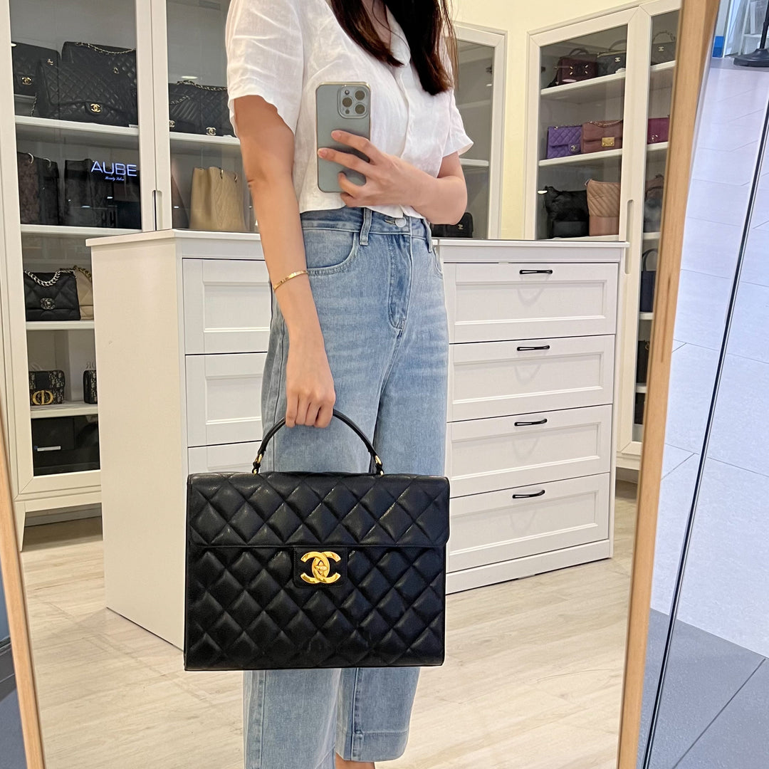 Chanel Vintage Briefcase in Black Caviar and 24K GHW Brands Lover