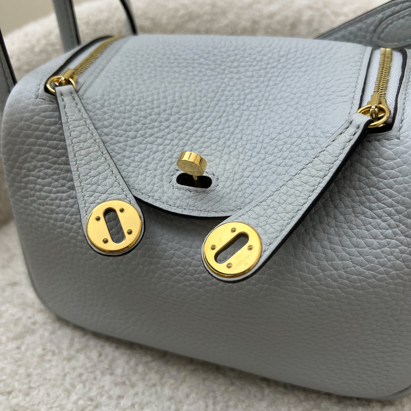 Hermes Mini Lindy in Bleu Pale Clemence Leather and GHW