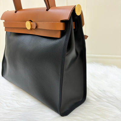 Hermes Herbag Zip 31 in Noir and Ecru / Noir Canvas, Fauve Leather and GHW