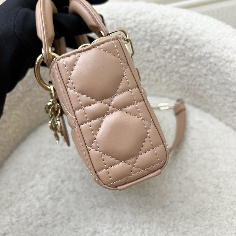 Dior Micro Lady D-Joy Bag in Rose des Vents Cannage Lambskin and LGHW (Model: S0910ONGE, Colour: M49P)