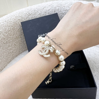 Chanel 19C CC Logo Pearl Bracelet with Crystals in AGHW