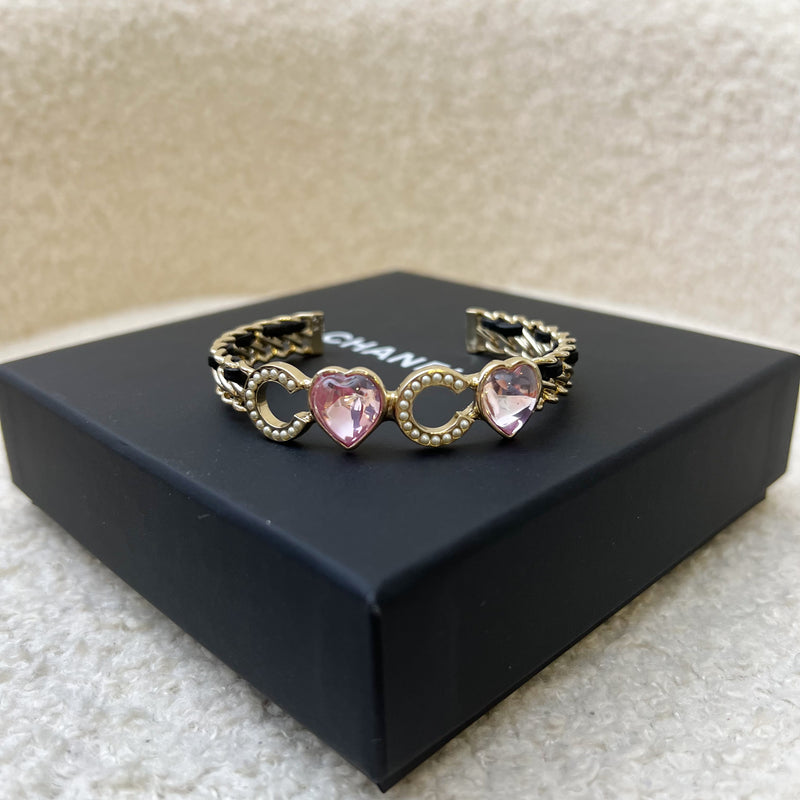 Chanel 23C VIP Gift Bracelet / Cuff with Pink Crystals Sz M