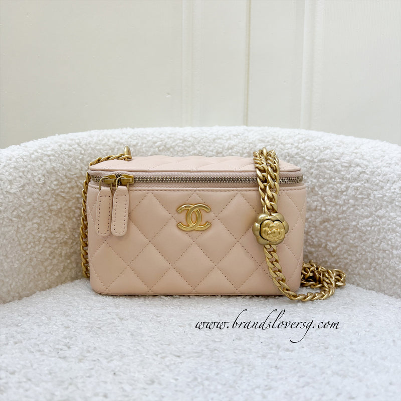 Chanel 23S Camellia Crush Adjustable Chain Vanity in Beige Lambskin and AGHW