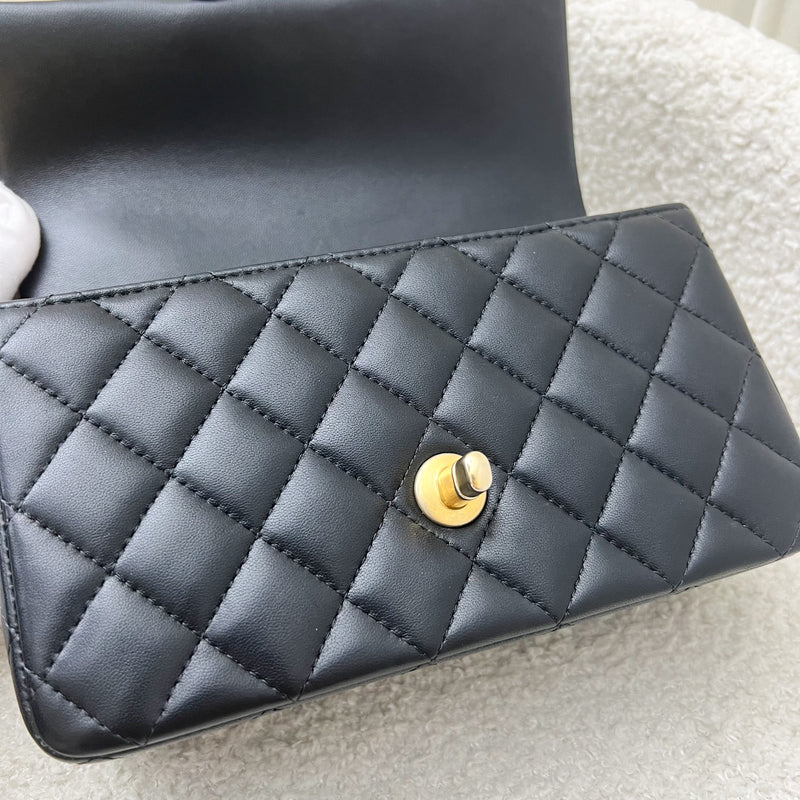 Chanel Top Handle Mini Rectangle Flap in Black Lambskin and GHW