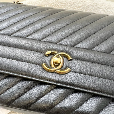 Chanel Seasonal Large Flap in Diagonal Quilted Black Grained Calfskin and AGHW