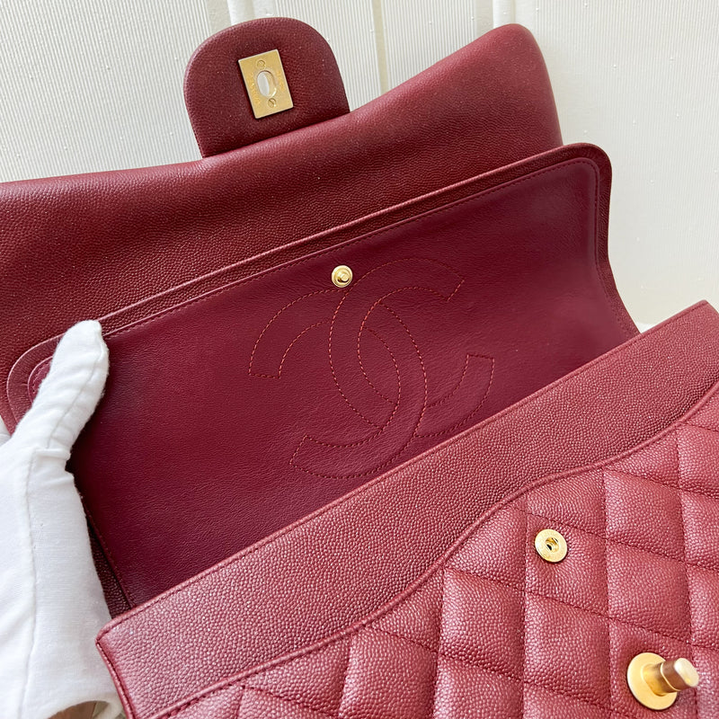 Chanel Classic Jumbo Double Flap in 18C Burgundy Dark Red Iridescent Caviar and AGHW