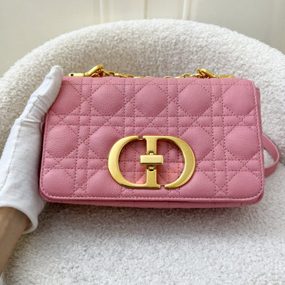 Dior Small Caro Flap Bag in Pink Calfskin GHW