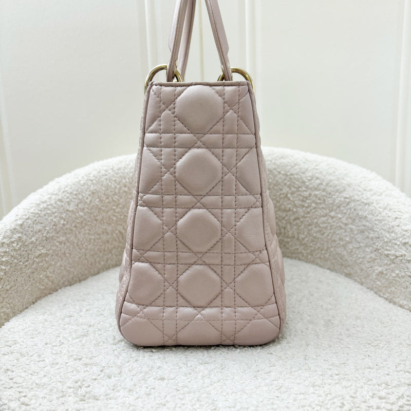 Dior Medium Lady Dior in Lotus Pearly Pink Lambskin LGHW (New version with Adjustable Strap)